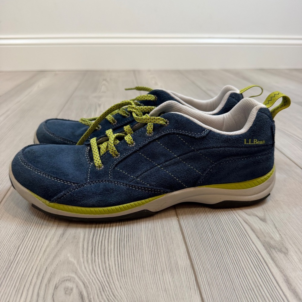 LL Bean Womens Comfort Walking Shoes Navy Blue Suede Lime Green 501754 Size 11 M